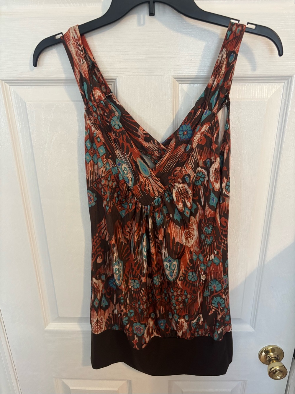 Sleeveless V-Neck Floral Print Tank Top - Brown Teal